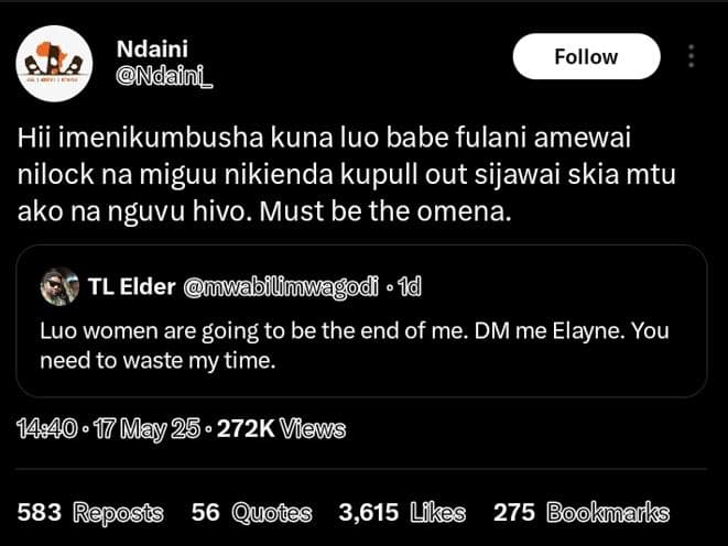 Ndaini ndaini_ follow hii imenikumbusha kuna luo babe fulani amewai nilock na mi