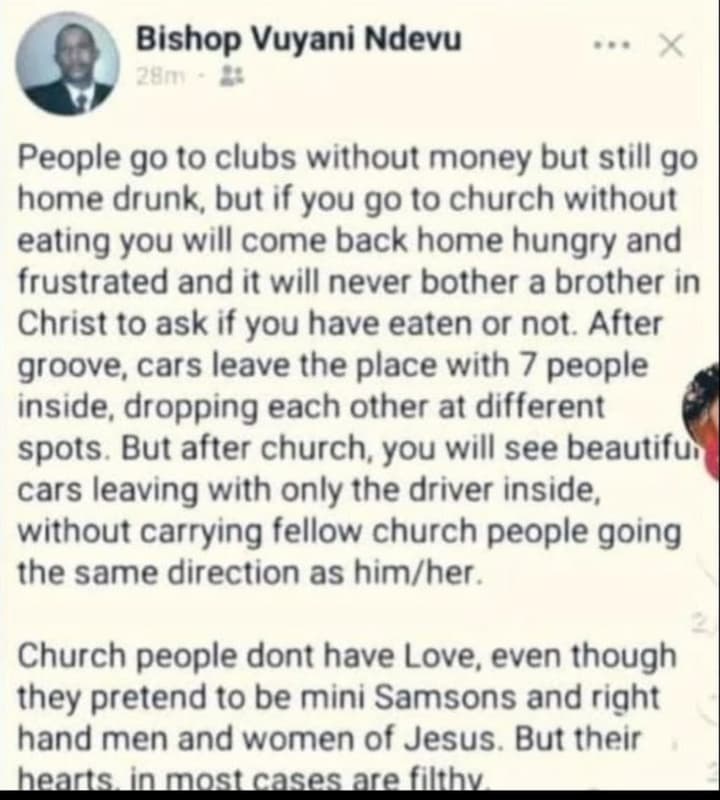 Bishop vuyani ndevu 28m1 people g0 to clubs without money but still go home drun