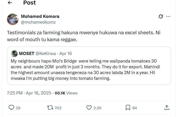 Post mohamed komora mohamedkomz testimonials za farming hakuna mwenye hukuwa na