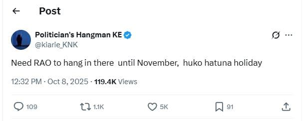 Post politician's hangman ke kiarie_knk need rao to hang in there until november