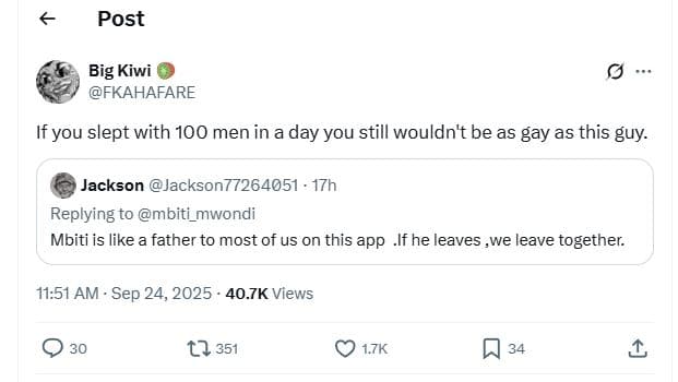 Post big kiwi fkahafare if you slept with 100 men in a day you still wouldn't be