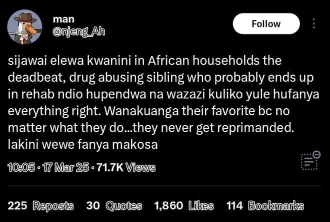 Man jeng ah follow sijawai elewa kwanini in african households the deadbeat, dru