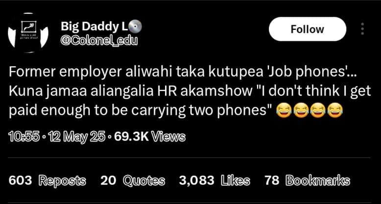 Big daddy l coloneldu follow former employer aliwahi taka kutupea 'job phones' k