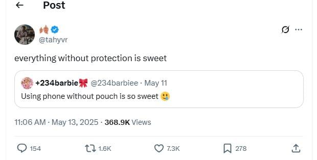 Post tahyvr everything without protection is sweet 234barbie 234barbiee . may 11