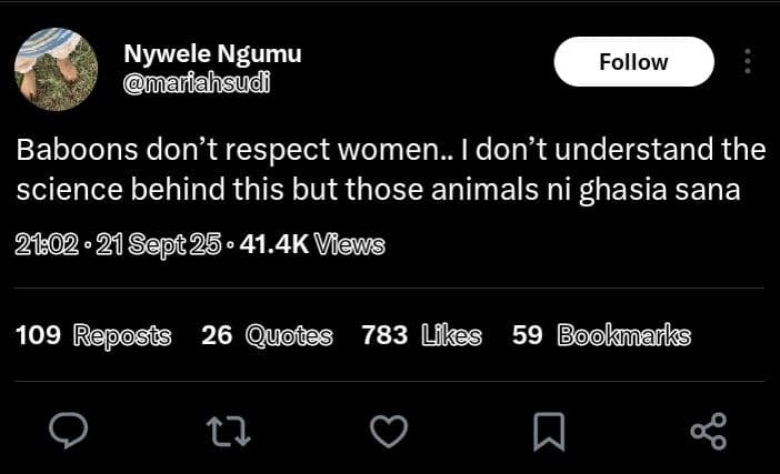 Nywele ngumu marfahsud follow baboons don't respect women.. i don't understand t