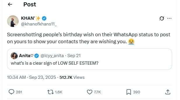 Post khan' khanofkhansl1_ screenshotting people's birthday wish on their whatsap