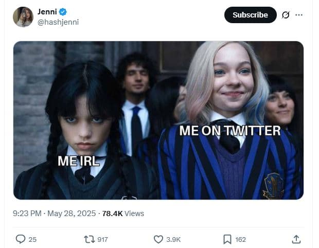 Jenni hashjenni subscribe me on twitter meirl 9.23 pm may 28, 78.4k views 0 25 t