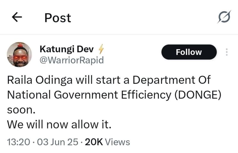 Post katungi dev follow warriorrapid raila odinga will start a department of nat