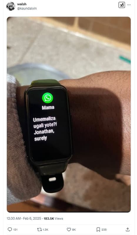 Walsh kaundalvin mama umemaliza ugali iyote?! jonathan, surely 12.30 am feb 183.