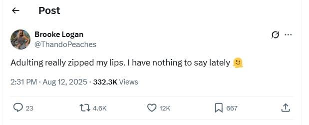 Post brooke logan thandopeaches adulting really zipped my lips. have nothing to