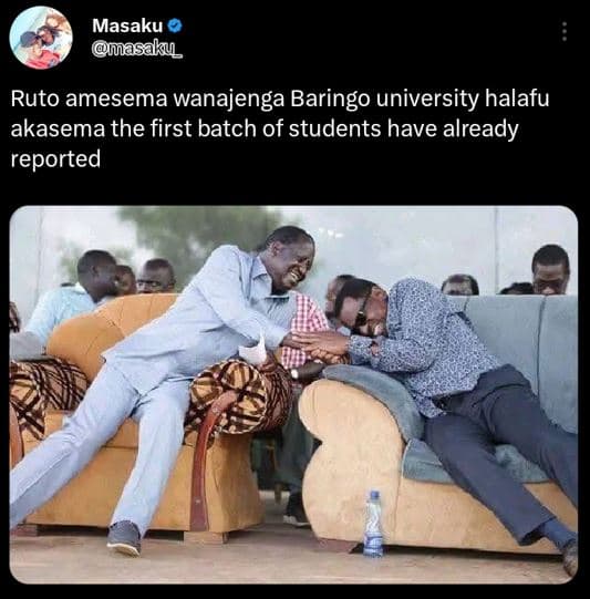 Masaku asaku ruto amesema wanajenga baringo university halafu akasema the first