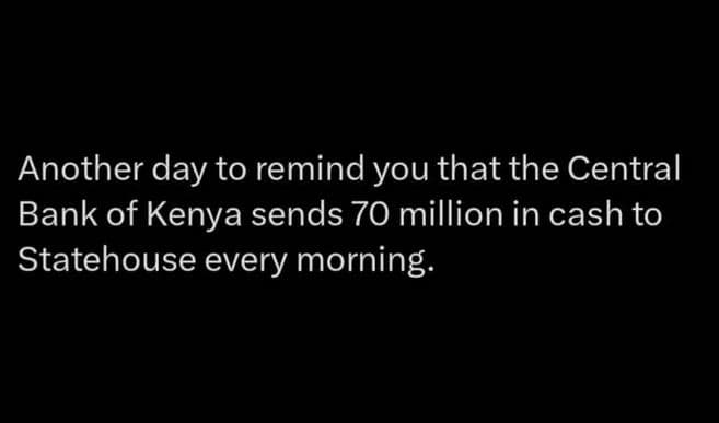 Another day to remind you that the central bank of kenya sends 70 million in cas