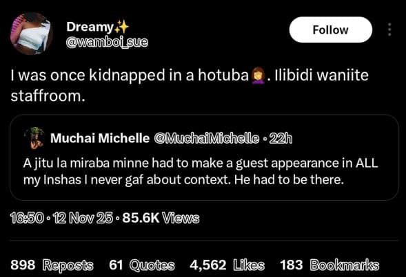 Dreamy wamboisue follow was once kidnapped in a hotuba ilibidi waniite staffroom