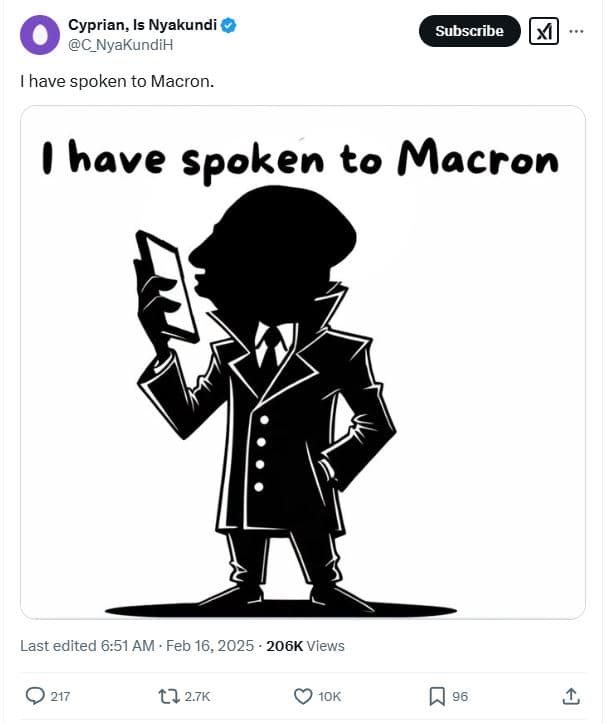 Cyprian is nyakundi c_nyakundih subscribe have spoken to macron. have spoken to