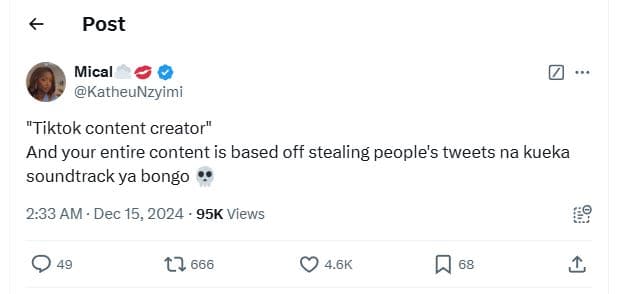 Post mical katheunzyimi tiktok content creator and your entire content is based