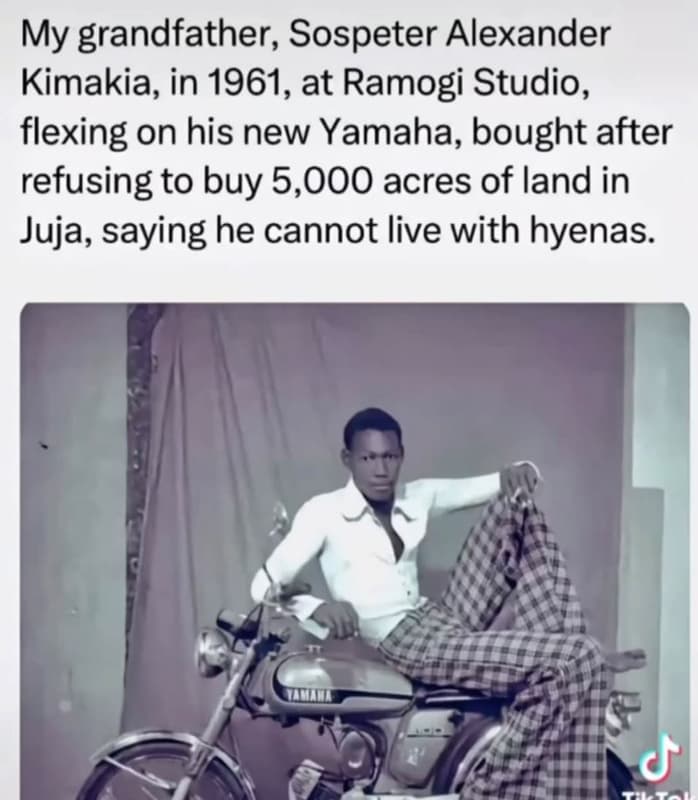 My grandfather, sospeter alexander kimakia, in , at ramogi studio, flexing on hi