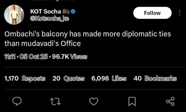 Kot socha kousocha ke follow ombachi's balcony has made more diplomatic ties tha