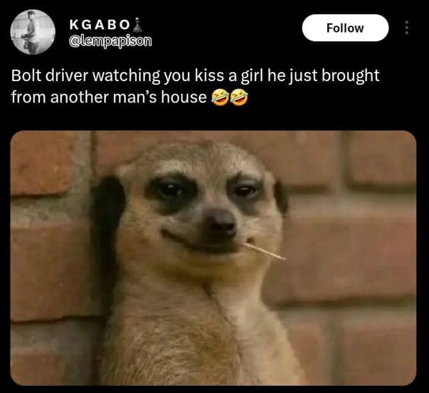 Kgabo lempapison follow bolt driver watching you kiss a girl he just brought fro