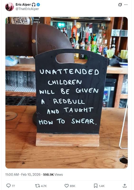 Eric alper thatericalper unattended children nill be given k redbull and taught