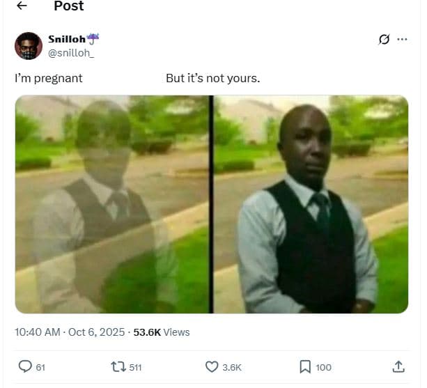 Post snilloh snilloh _ im pregnant but its not yours_ 10.40 am oct 6, 53.6k view