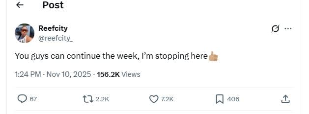 Post reefcity reefcity_ you guys can continue the week, lm stopping here 1.24 pm