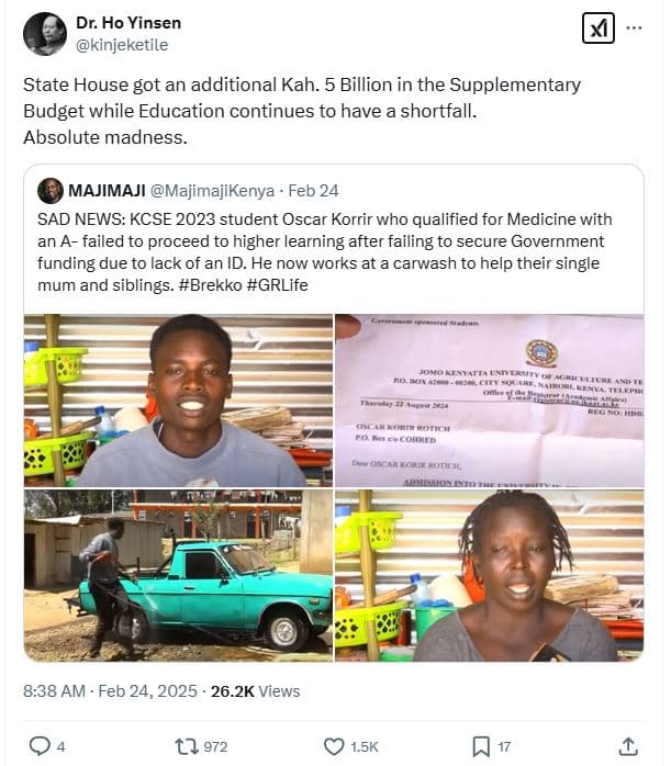 Dr. ho yinsen kinjeketile state house got an additional kah. 5 billion in the su