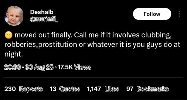 Deshalb murinii _ follow moved out finally call me if it involves clubbing, robb