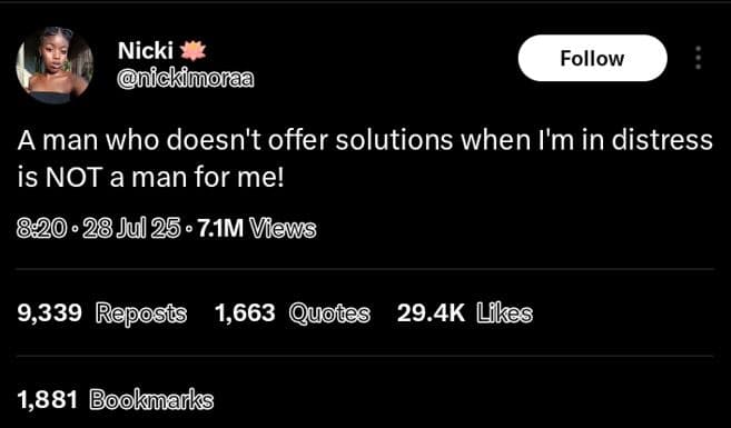 Nicki nnickimoraa follow aman who doesn't offer solutions when i'm in distress i