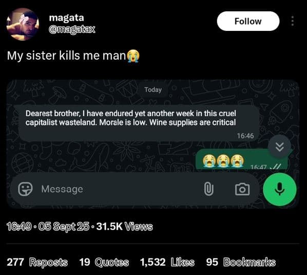 Magata agatak follow my sister kills me man today dearest brother have endured y