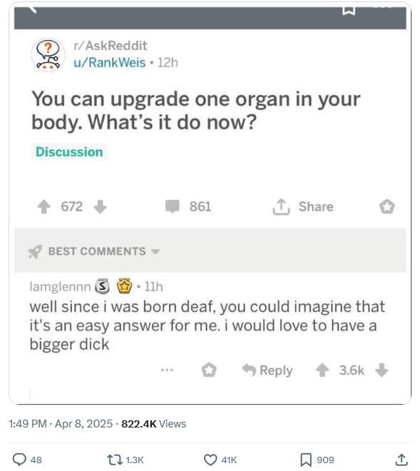 Raskreddit urankweis 12h you can upgrade one organ in your body. what's it do no