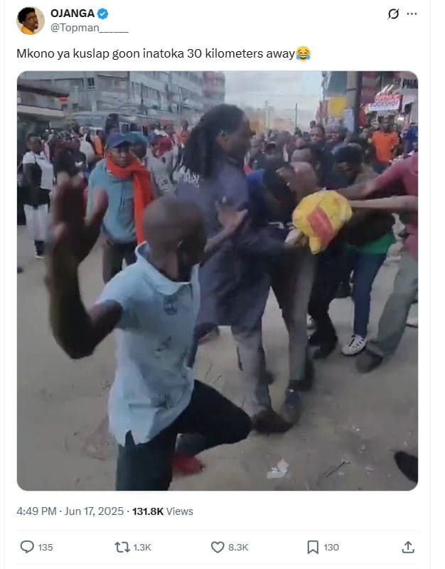 Ojanga topman mkono ya kuslap goon inatoka 30 kilometers away 4.49 pm jun 17, 13