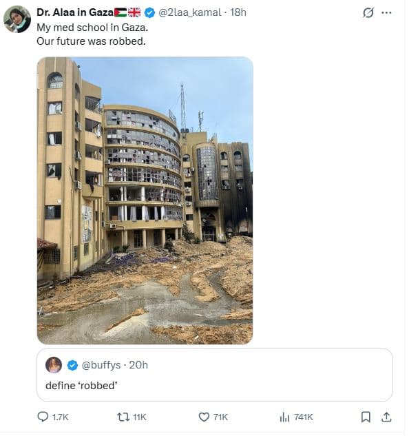 Dr. alaa in gazaet 2laa_kamal 18h my med school in gaza our future was robbed. b