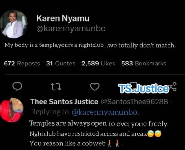 Karen nyamu karennyamunbo my body is a templeyours a nightclub_ we totally don't