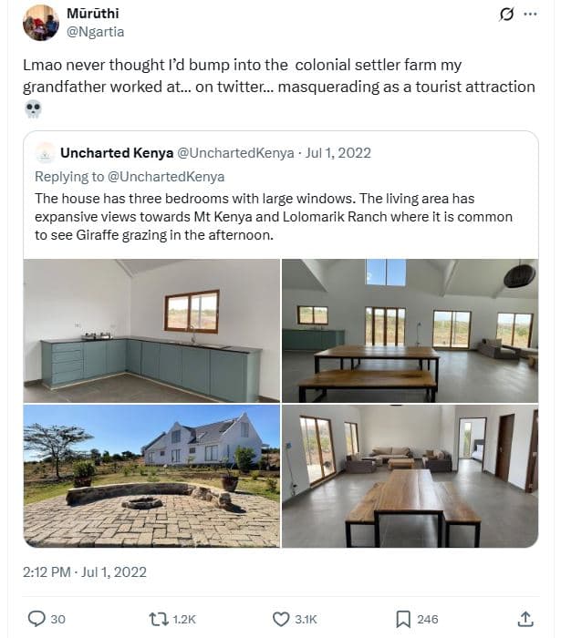 Muruthi ngartia lmao never thought ld bump into the colonial settler farm my gra