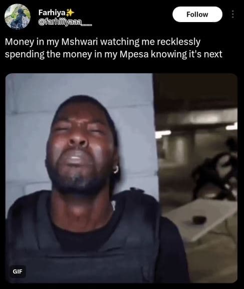 Farhiya fahimiya follow money in my mshwari watching me recklessly spending the