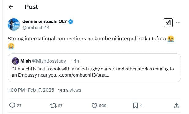 Post dennis ombachi oly ombachi13 strong international connections na kumbe ni i