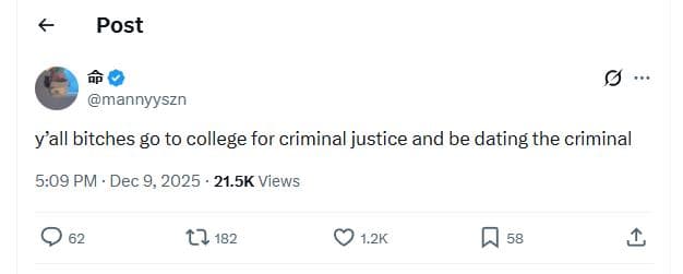 Post mannyyszn yall bitches g0 to college for criminal justice and be dating the
