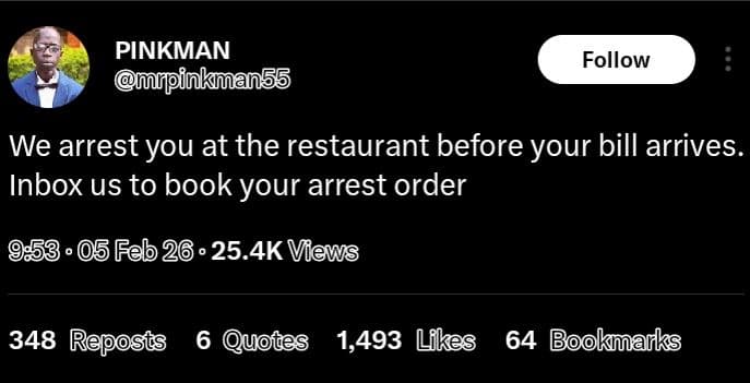 Pinkman mmnpinkman55 follow we arrest you at the restaurant before your bill arr