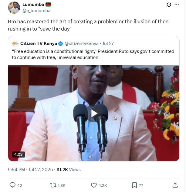 Lumumba e_lumumba bro has mastered the art of creating a problem or the illusion