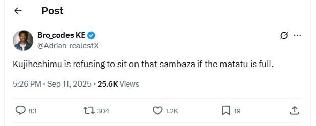 Post bro_codes ke adrian_realestx kujiheshimu is refusing to sit on that sambaza