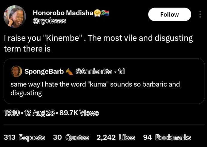 Honorobo madisha okssss follow raise you kinembe' the most vile and disgusting t