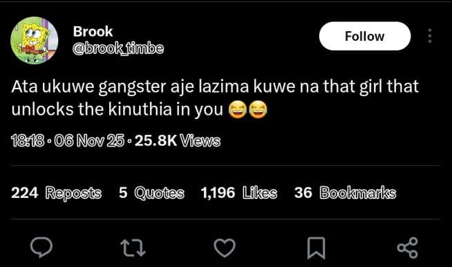 Brook bfoo fimbe follow ata ukuwe gangster aje lazima kuwe na that girl that unl