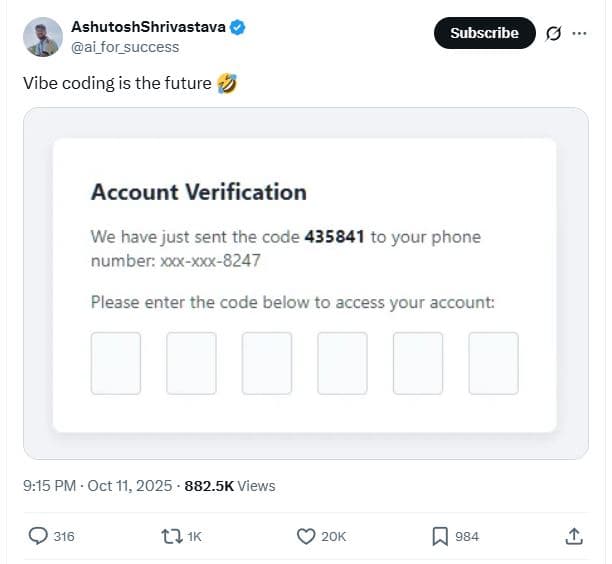 Ashutoshshrivastava ai_for_success subscribe vibe coding is the future account v