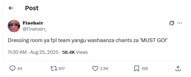 Post finehair finehairr _ dressing room ya fpl team yangu washaanza chants za 'm