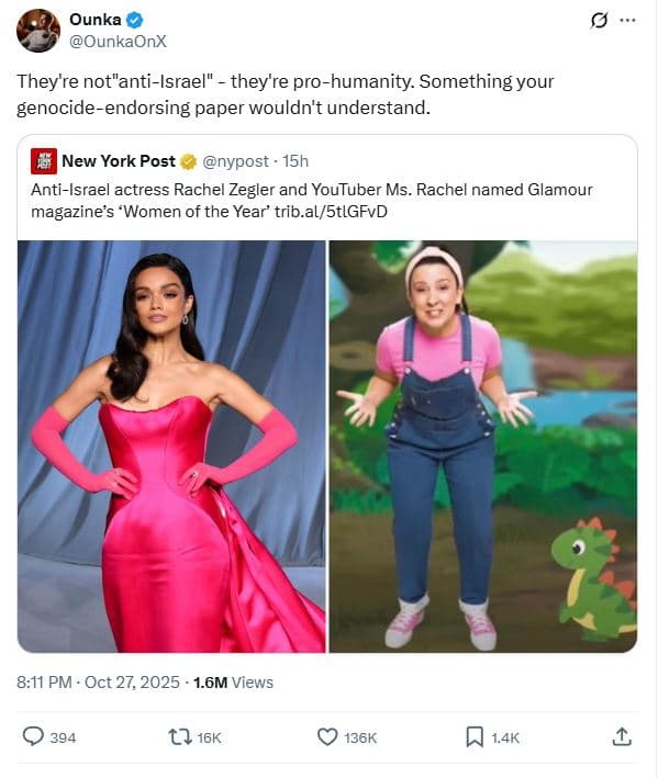 Ounka ounkaonx they're notantiisrael they're prohumanity. something your genocid