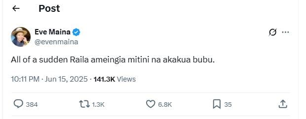 Post eve maina evenmaina all of a sudden raila ameingia mitini na akakua bubu 10