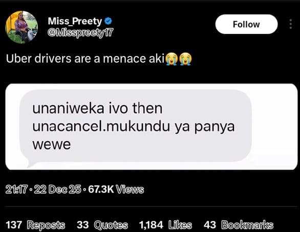 Miss_preety misspieety follow uber drivers are a menace akioo unaniweka ivo then