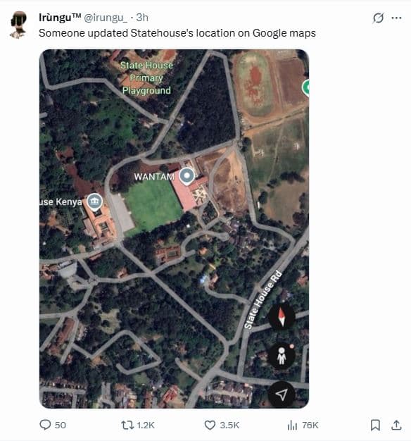 Irungu'm irungu_ 3h someone updated statehouse's location on google maps state h