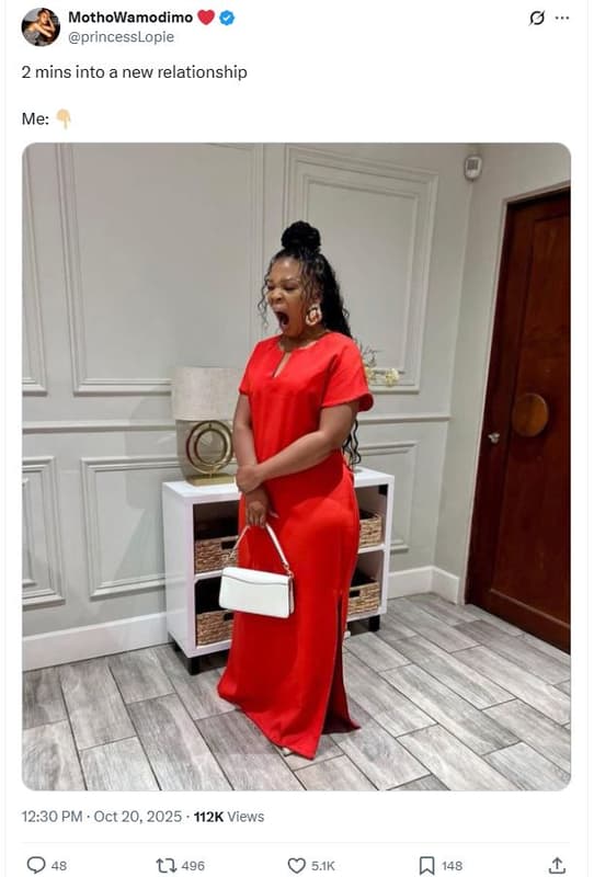 Mothowamodimo princesslopie 2 mins into a new relationship me 12.30 pm . oct 20,