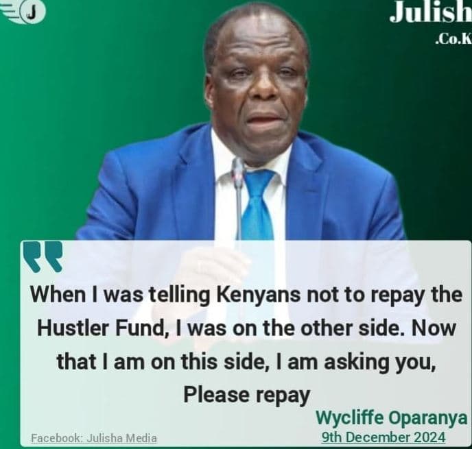 Julish co k when was telling kenyans not to repay the hustler fund, was on the o